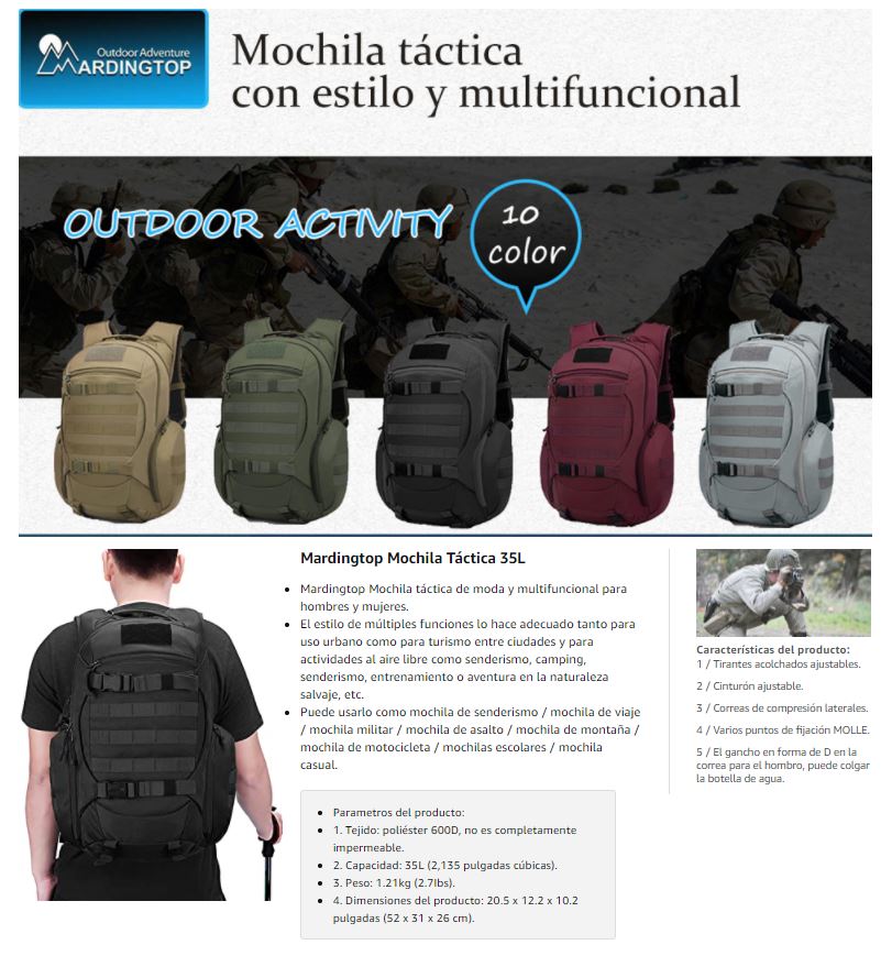Mochila 35l táCtica militar mochila de asalto molle mochilas de senderismo  para excursionismo, montañIsmo, camping, trekkingNegro